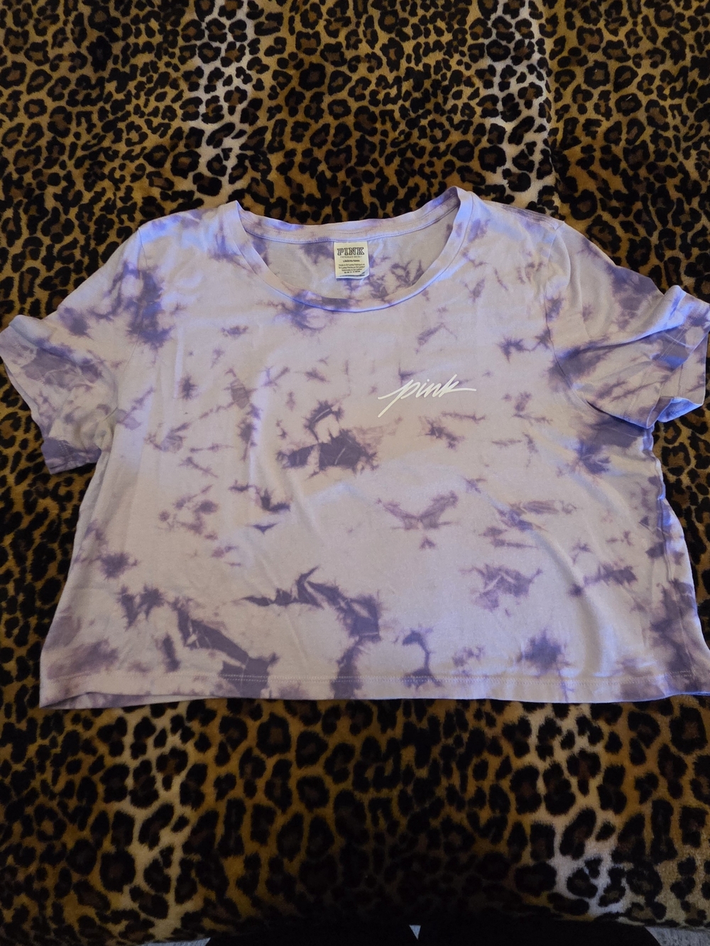 PINK By Victoria Secret Lavender Tie-Dye Crew Neck Crop TopTee NWOT